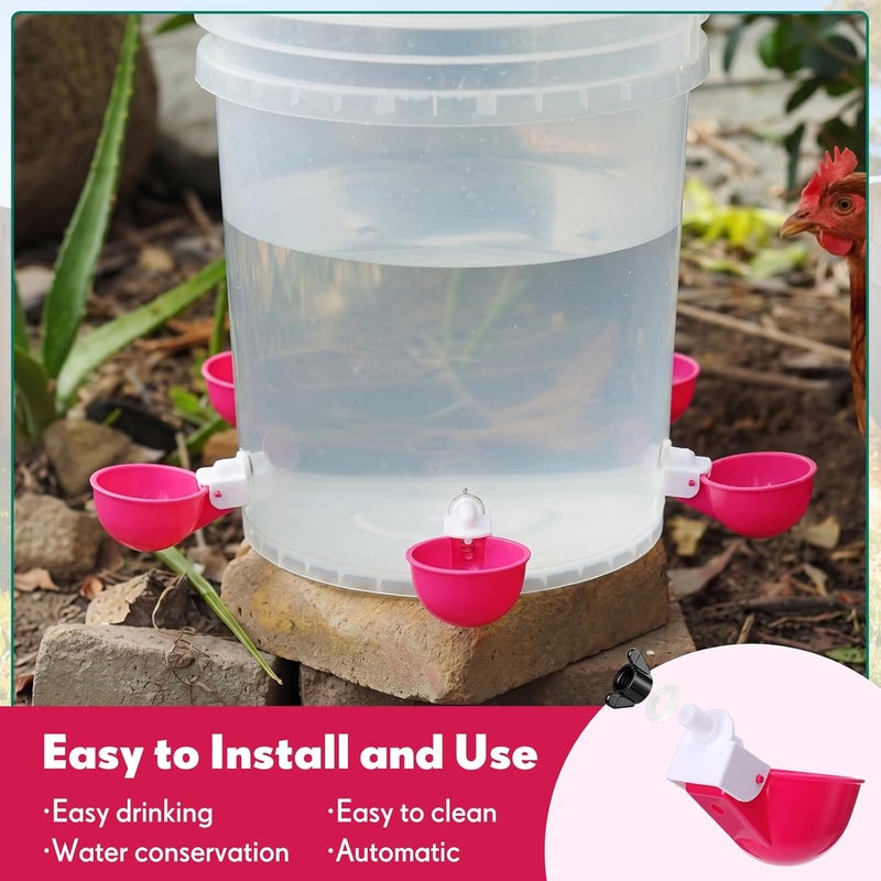 LemonRoad 30 Set Automatic Chicken Waterer Cups with 1/2" PVC Tee Fitting Chicken Drinking Bowl, Poultry Drinker Mounting Hole Opener,Water Dispenser Feeder for Duck, Goose, Pigeon(Rose Red) - Image 4
