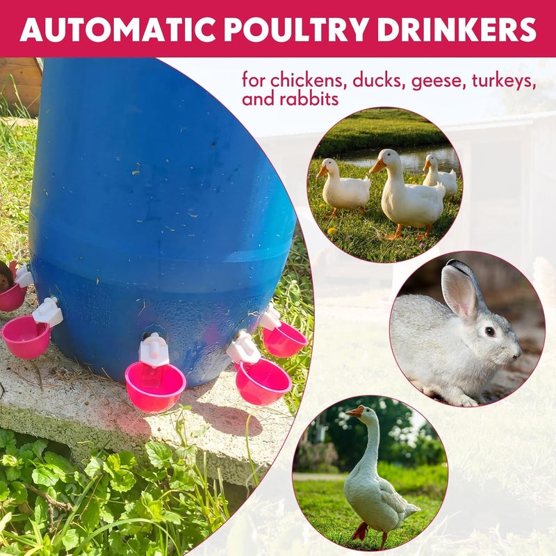 LemonRoad 30 Set Automatic Chicken Waterer Cups with 1/2" PVC Tee Fitting Chicken Drinking Bowl, Poultry Drinker Mounting Hole Opener,Water Dispenser Feeder for Duck, Goose, Pigeon(Rose Red) - Image 5