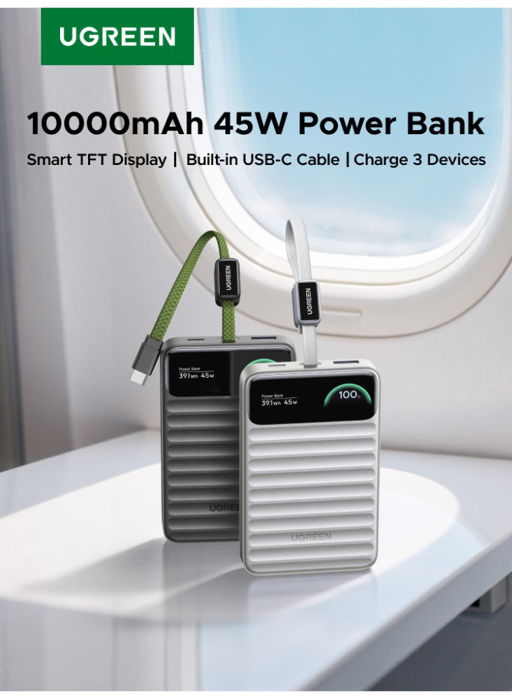 Ugreen 10000mAh 45W Safe Fast Charging Power Bank , Portable Charger with ATL Battery, Intelligent BMS Monitor, Dymondcell Fireproof Tech & Built-in Strap Cable for iPhone 17/Samsung S26 10000 45W(Built-in Cable) - Image 1