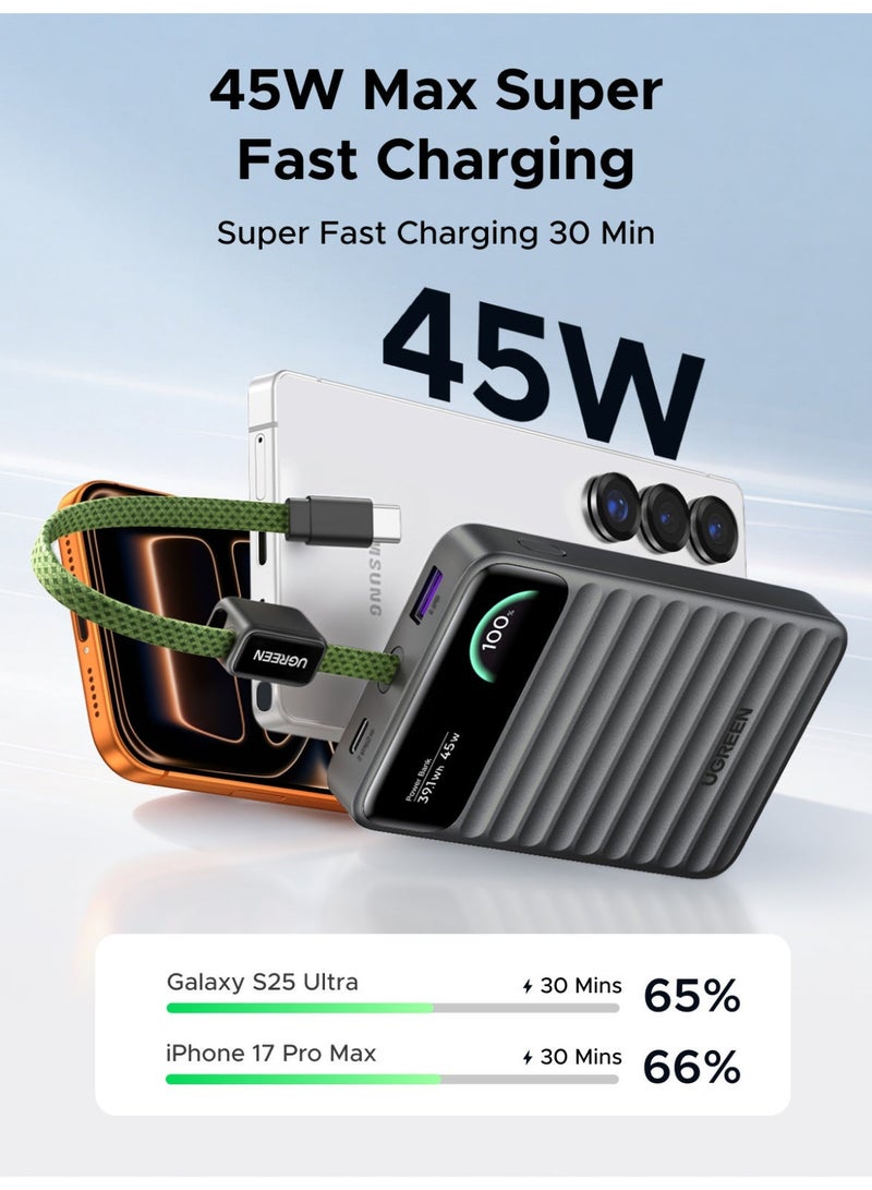 Ugreen 10000mAh 45W Safe Fast Charging Power Bank , Portable Charger with ATL Battery, Intelligent BMS Monitor, Dymondcell Fireproof Tech & Built-in Strap Cable for iPhone 17/Samsung S26 10000 45W(Built-in Cable) - Image 4
