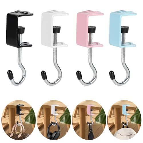 Gelobo 4 Pack Heavy-Duty Purse Hooks for Table & Desk - 50lb Capacity High-Strength Alloy Hanger, Multi-Use Organizer for Handbag, Backpack, Headphone, Space-Saving Office Table Accessories (Multicolor) - Image 1