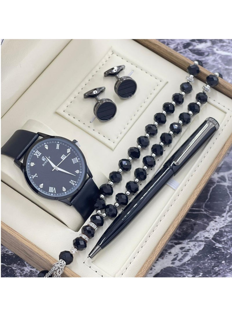 ووتش طقم ساعات رجالي مكون من ساعه وسبحه وكبك وقلم