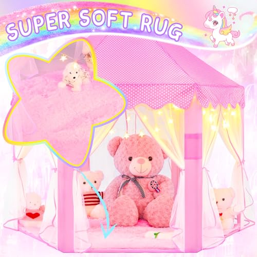 EVOIONOS Princess Tent with Lights and Rug Play Tent for Girls Kids Tent Indoor and Mat Princess Castle Playhouse Tent for Girls Pink Girls Tent for Toddlers 55 x 53 inch Toy Tent - Image 5