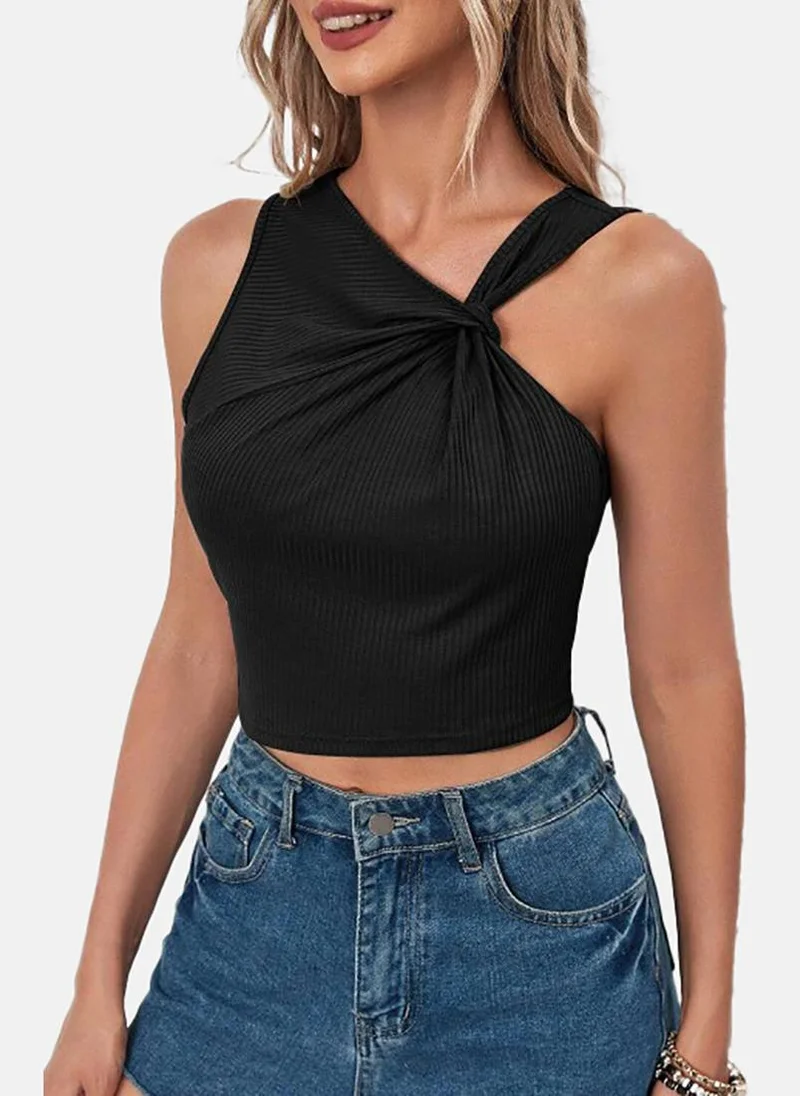 يونيكي Black Solid Slim Fit Sleeveless Top