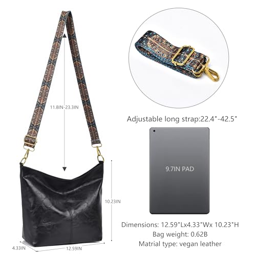 Dora & Liz Fashion Hobo Bags for Women Vegan Leather Crossbody Bag with Guitar Strap Shoulder Purses and Handbags (Black) - Image 5