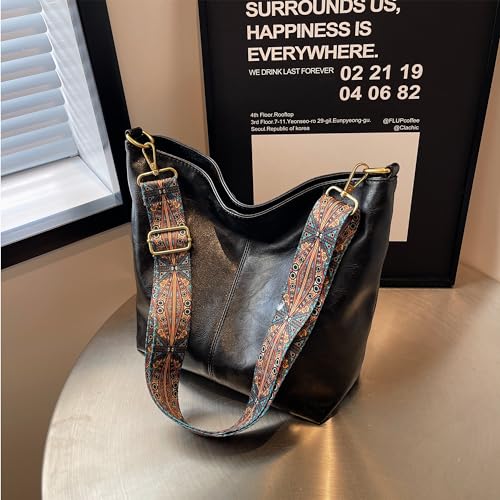 Dora & Liz Fashion Hobo Bags for Women Vegan Leather Crossbody Bag with Guitar Strap Shoulder Purses and Handbags (Black) - Image 3