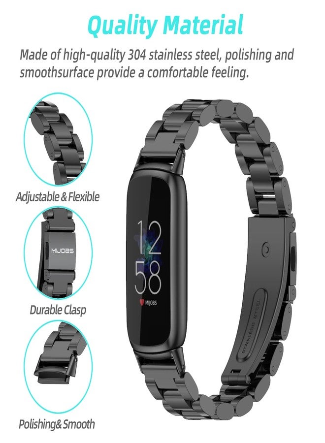 ميجوبس سوار معدني من MIJOBS متوافق مع Fitbit Luxe، سوار معصم بديل مقاوم للماء وقابل للتعديل مصنوع من الفولاذ المقاوم للصدأ لجهاز تتبع اللياقة البدنية والصحة Fitbit Luxe (خرز، أسود) - Image 5