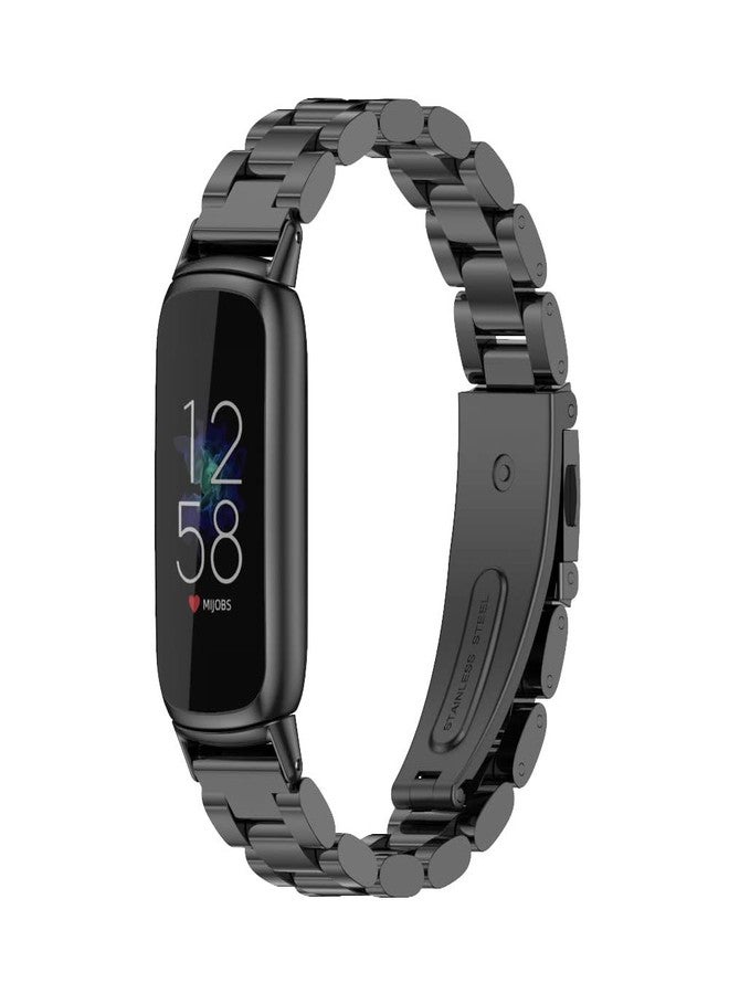 ميجوبس سوار معدني من MIJOBS متوافق مع Fitbit Luxe، سوار معصم بديل مقاوم للماء وقابل للتعديل مصنوع من الفولاذ المقاوم للصدأ لجهاز تتبع اللياقة البدنية والصحة Fitbit Luxe (خرز، أسود) - Image 1