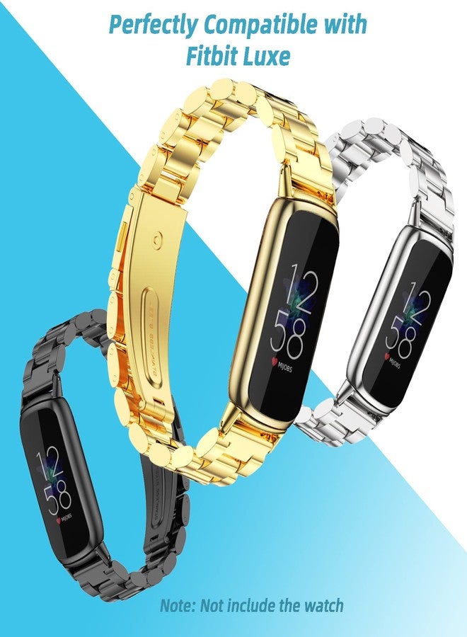 ميجوبس سوار معدني من MIJOBS متوافق مع Fitbit Luxe، سوار معصم بديل مقاوم للماء وقابل للتعديل مصنوع من الفولاذ المقاوم للصدأ لجهاز تتبع اللياقة البدنية والصحة Fitbit Luxe (خرز، أسود) - Image 3