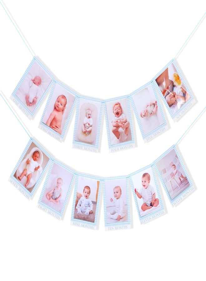 Jissoo Newborn 1 To 12 Months Milestone Decorations - Simple Blue Monthly Banner, First Year Photos Hanging Banner, Boys One Birthday Decor (BLUE) - Image 1