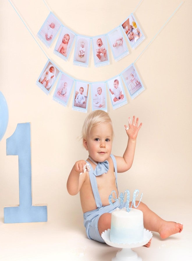 Jissoo Newborn 1 To 12 Months Milestone Decorations - Simple Blue Monthly Banner, First Year Photos Hanging Banner, Boys One Birthday Decor (BLUE) - Image 5