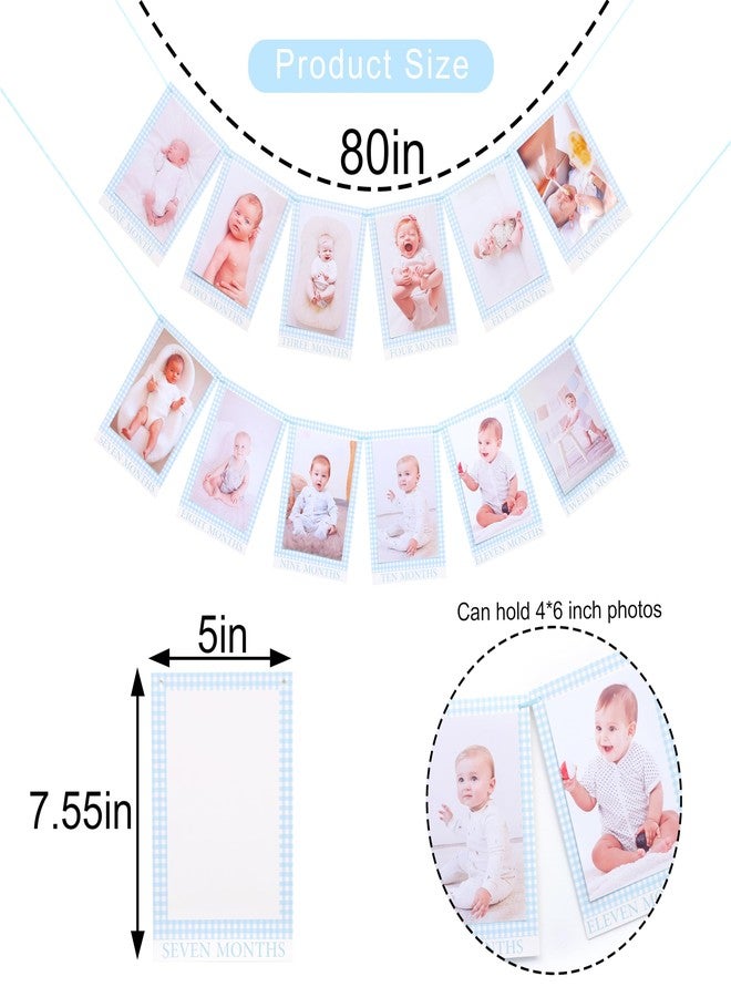 Jissoo Newborn 1 To 12 Months Milestone Decorations - Simple Blue Monthly Banner, First Year Photos Hanging Banner, Boys One Birthday Decor (BLUE) - Image 2
