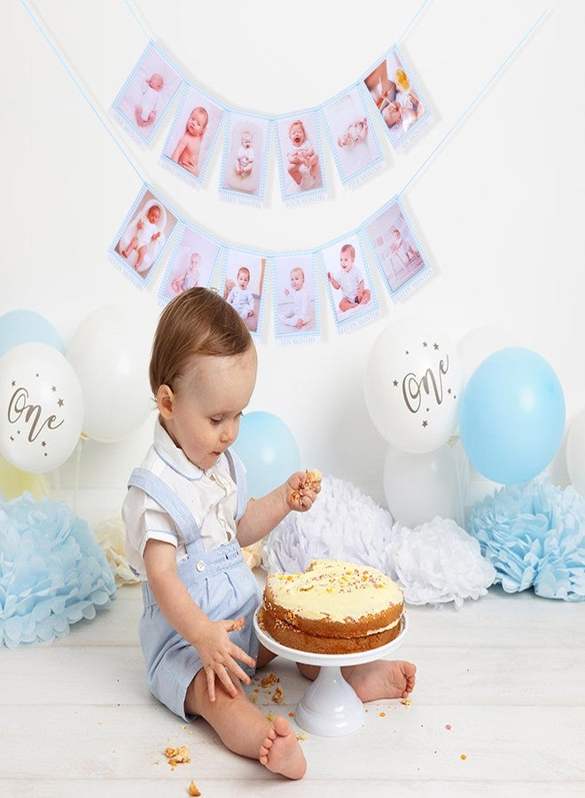 Jissoo Newborn 1 To 12 Months Milestone Decorations - Simple Blue Monthly Banner, First Year Photos Hanging Banner, Boys One Birthday Decor (BLUE) - Image 4