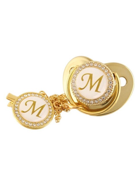 Alphabet M Baby Pacifier With Pacifier Clip For 6 to 18 Months Baby Gold