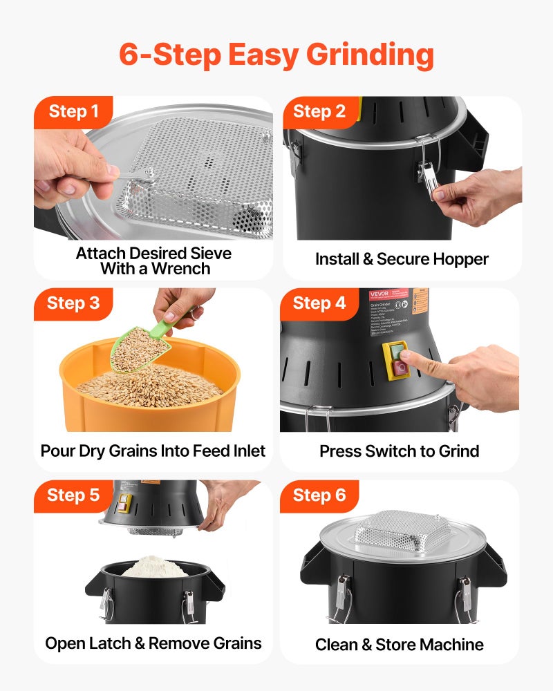 VEVOR Electric Grain Mill Grinder, 600W High Power Commercial Spice Grinder, 25L Pulverizer Powder Machine with Galvanized Sharp Blades, for Dry Grains, Spices, Cereals, Coffee, Corn & Pepper - Image 5