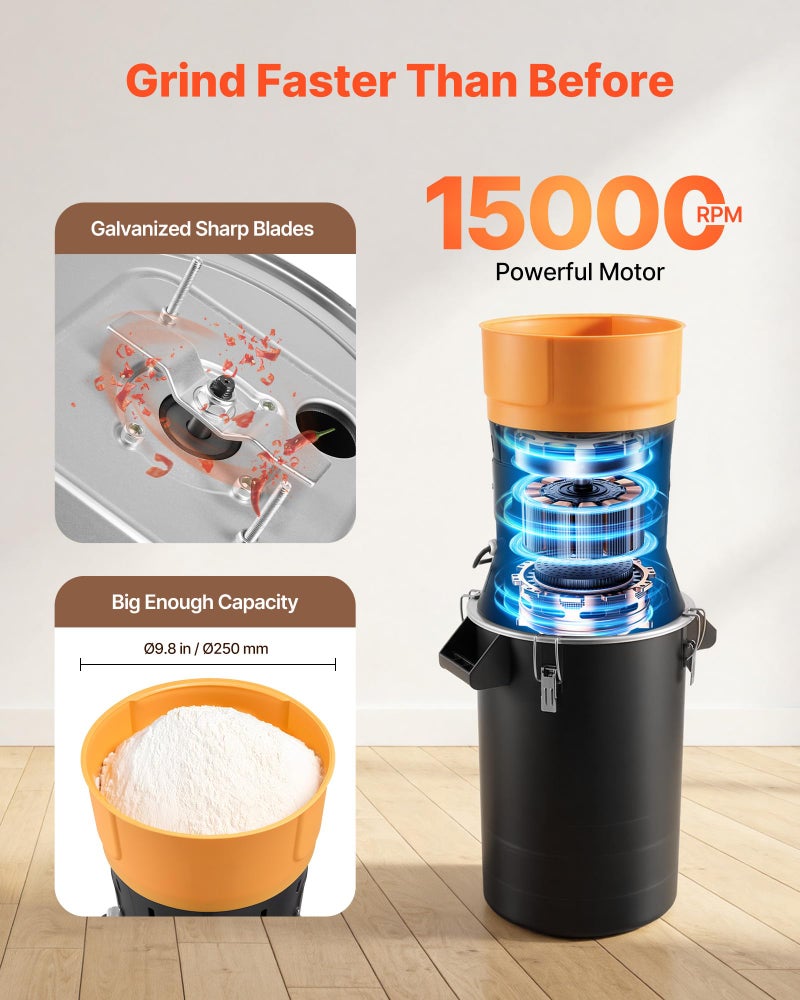 VEVOR Electric Grain Mill Grinder, 600W High Power Commercial Spice Grinder, 25L Pulverizer Powder Machine with Galvanized Sharp Blades, for Dry Grains, Spices, Cereals, Coffee, Corn & Pepper - Image 4