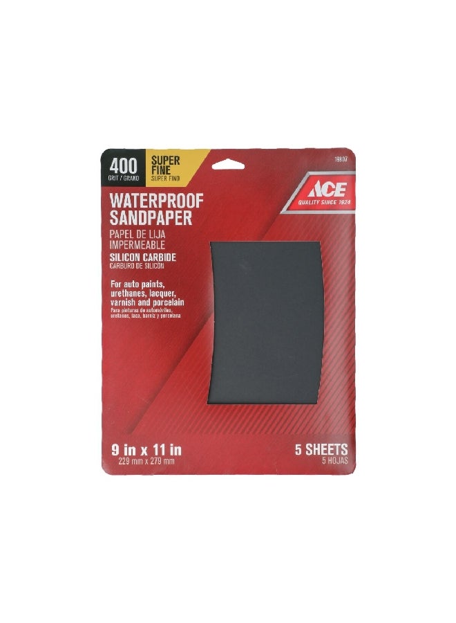 آيس ورق صنفرة مقاوم للماء مكون من 5 قطع من كربيد السيليكون بحبيبات متنوعة بعدد 400 حبة من باللون الاسود مقاس 9 x 11 انش 19807 - Image 1