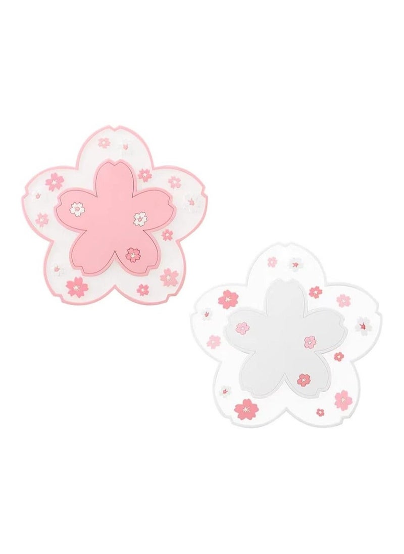 2 Pcs Sakura Coasters for Drinks, Cherry Blossom Cup Mats Non-Slip Drink Coaster for Coffee Table Home Decor Offices Housewarming Gift for Women, Prevent Furniture from Dirty Scratched - Image 2