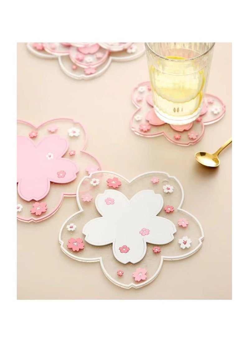 2 Pcs Sakura Coasters for Drinks, Cherry Blossom Cup Mats Non-Slip Drink Coaster for Coffee Table Home Decor Offices Housewarming Gift for Women, Prevent Furniture from Dirty Scratched - Image 1