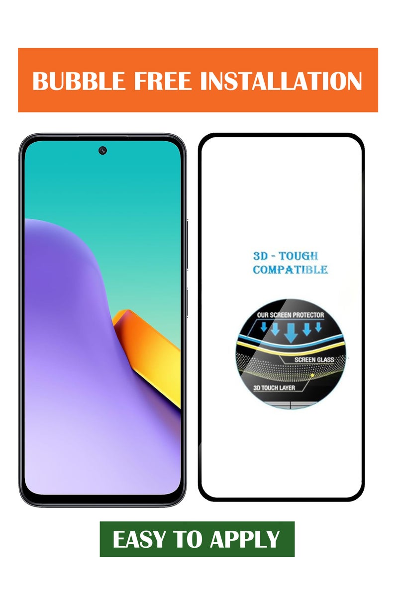 For Redmi 12 5G  - [2 Pack] Full Glue Tempered Glass Screen Protector - Advanced Border-Less Full Edge to Edge ,Shatterproof , High Responsiveness , Higher Transparency , Quick to Install ,Anti-scratch and Bubble-free Screen Protector - Black - Image 4