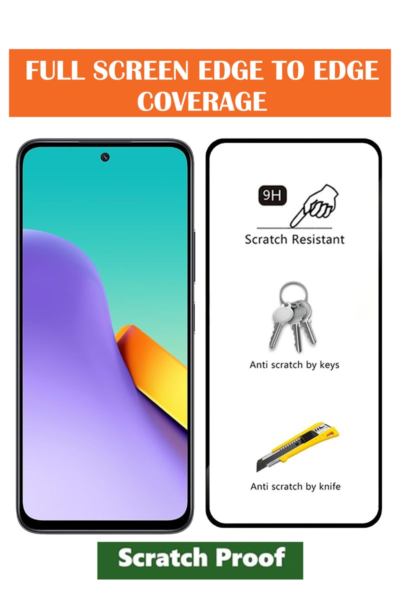 For Redmi 12 5G  - [2 Pack] Full Glue Tempered Glass Screen Protector - Advanced Border-Less Full Edge to Edge ,Shatterproof , High Responsiveness , Higher Transparency , Quick to Install ,Anti-scratch and Bubble-free Screen Protector - Black - Image 2