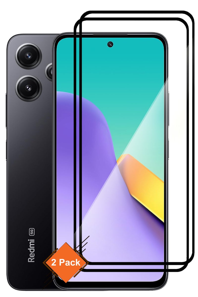 For Redmi 12 5G  - [2 Pack] Full Glue Tempered Glass Screen Protector - Advanced Border-Less Full Edge to Edge ,Shatterproof , High Responsiveness , Higher Transparency , Quick to Install ,Anti-scratch and Bubble-free Screen Protector - Black - Image 1