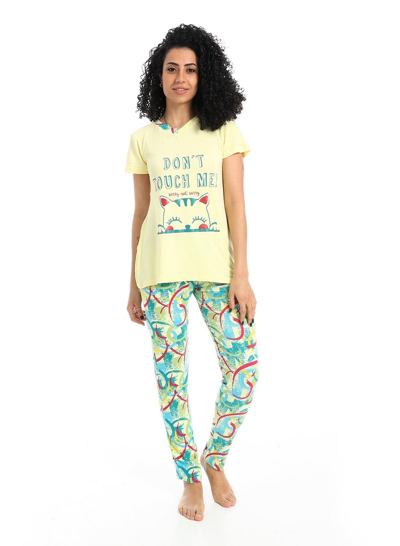 Caesar Women's summer half-sleeves pajamas with chest prints - Image 1