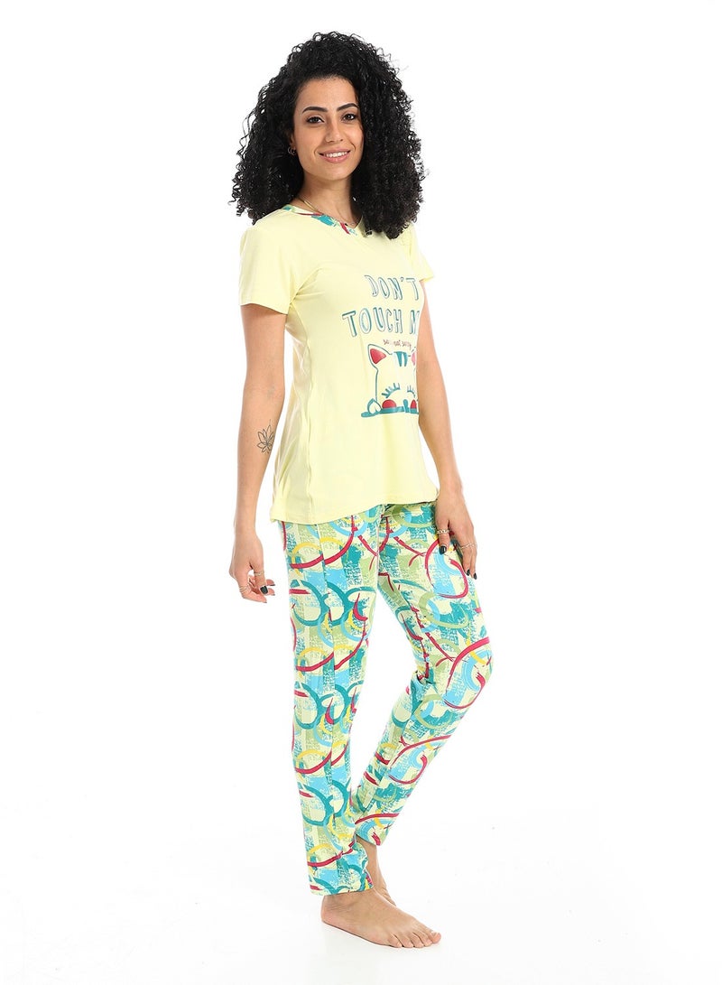 Caesar Women's summer half-sleeves pajamas with chest prints - Image 2