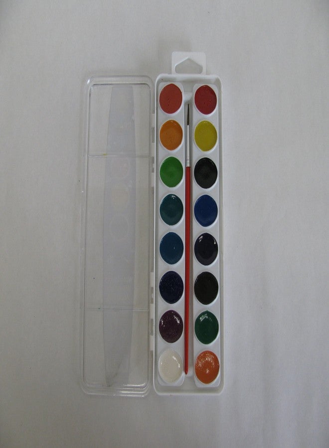 Prang Washable Semi-Moist 16 Classic Colors with 1 brush with shaped pans provide 41% more paint - Image 4