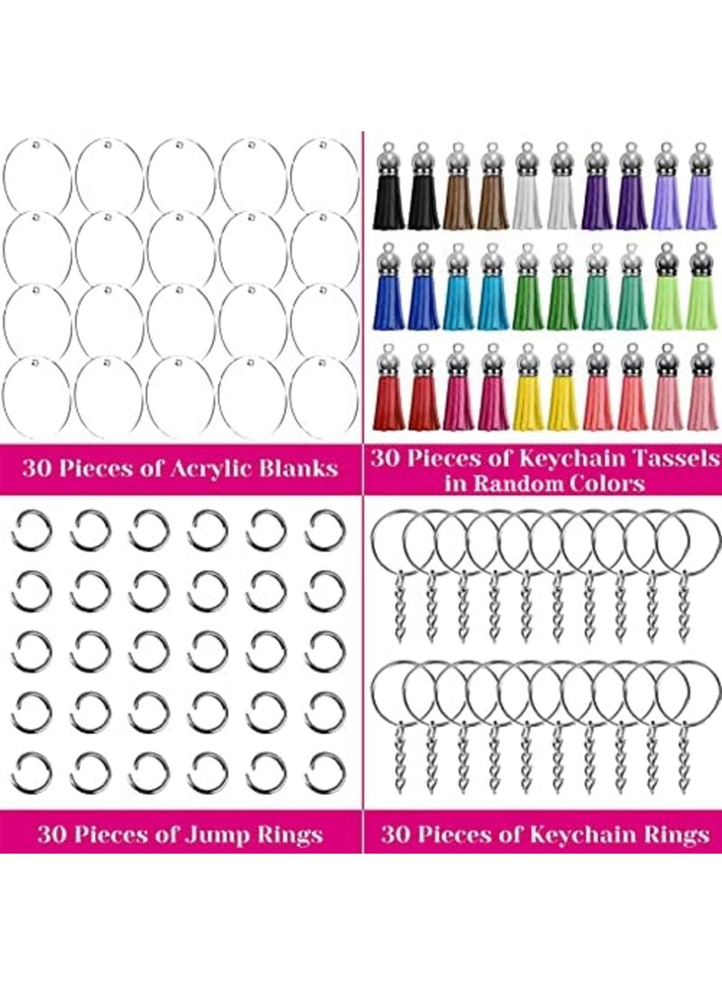 Luckam Key Ring Acrylic Blanks Keychain Tassels Set Including 30 Pcs Clear Acrylic Keychain Blanks 30 Pcs Key Rings with Chain 30 Pcs Keychain Tassel and 30Pcs Jump Rings (120Pcs) - Image 2