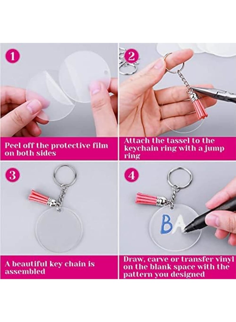 Luckam Key Ring Acrylic Blanks Keychain Tassels Set Including 30 Pcs Clear Acrylic Keychain Blanks 30 Pcs Key Rings with Chain 30 Pcs Keychain Tassel and 30Pcs Jump Rings (120Pcs) - Image 3