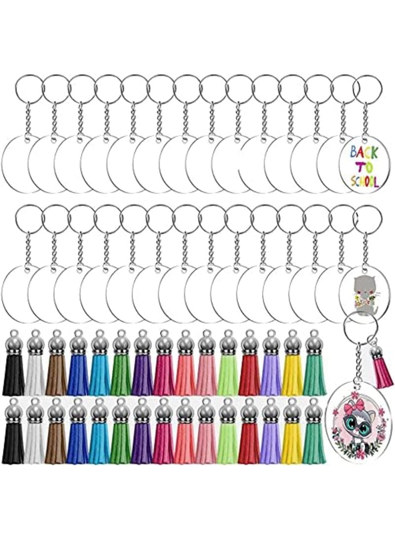 Luckam Key Ring Acrylic Blanks Keychain Tassels Set Including 30 Pcs Clear Acrylic Keychain Blanks 30 Pcs Key Rings with Chain 30 Pcs Keychain Tassel and 30Pcs Jump Rings (120Pcs) - Image 1