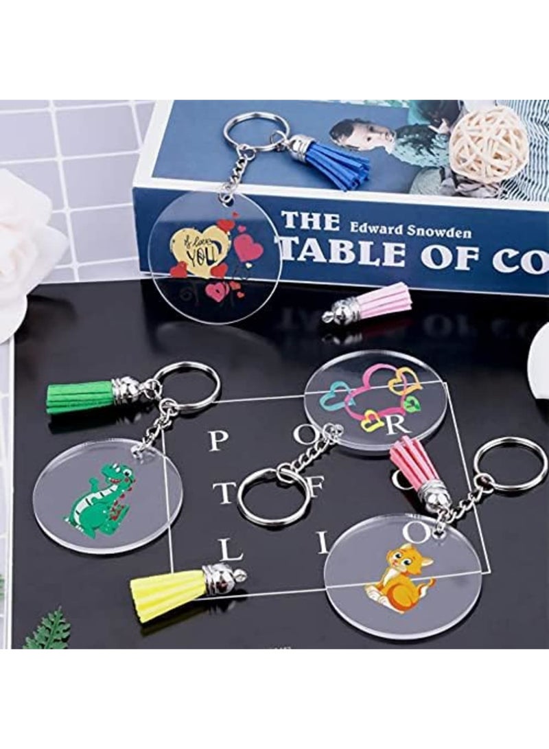 Luckam Key Ring Acrylic Blanks Keychain Tassels Set Including 30 Pcs Clear Acrylic Keychain Blanks 30 Pcs Key Rings with Chain 30 Pcs Keychain Tassel and 30Pcs Jump Rings (120Pcs) - Image 5