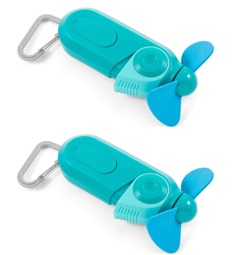 O2COOL O2COOL Keychain Sport Misting Fan  Pocket Size Battery Powered Portable Handheld Fan With Carabiner Clip and Mister 2 Pack Teal 