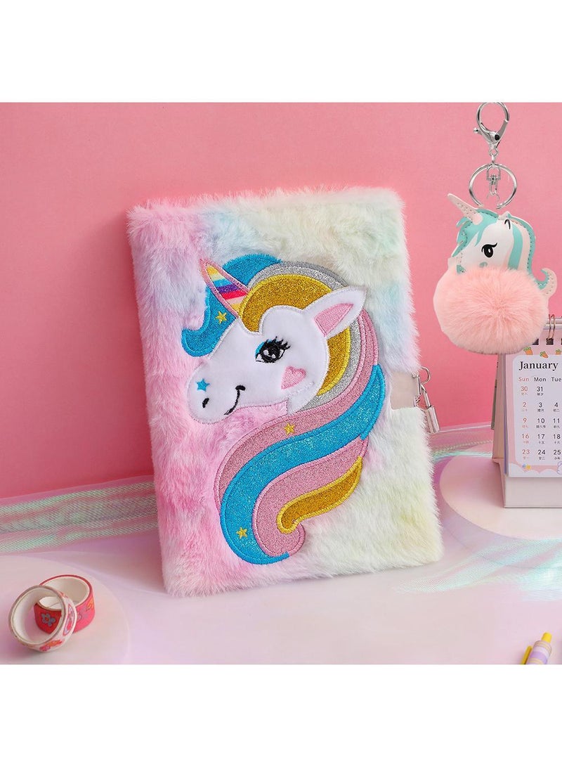 Sweet seven Fluffy Pink Unicorn Notebook Gift Set - Soft, Plush, and Stylish Stationery for Girls Includes Unicorn fur ball keychain and Dreamy Diary  Writing Pad for Kids - Image 1