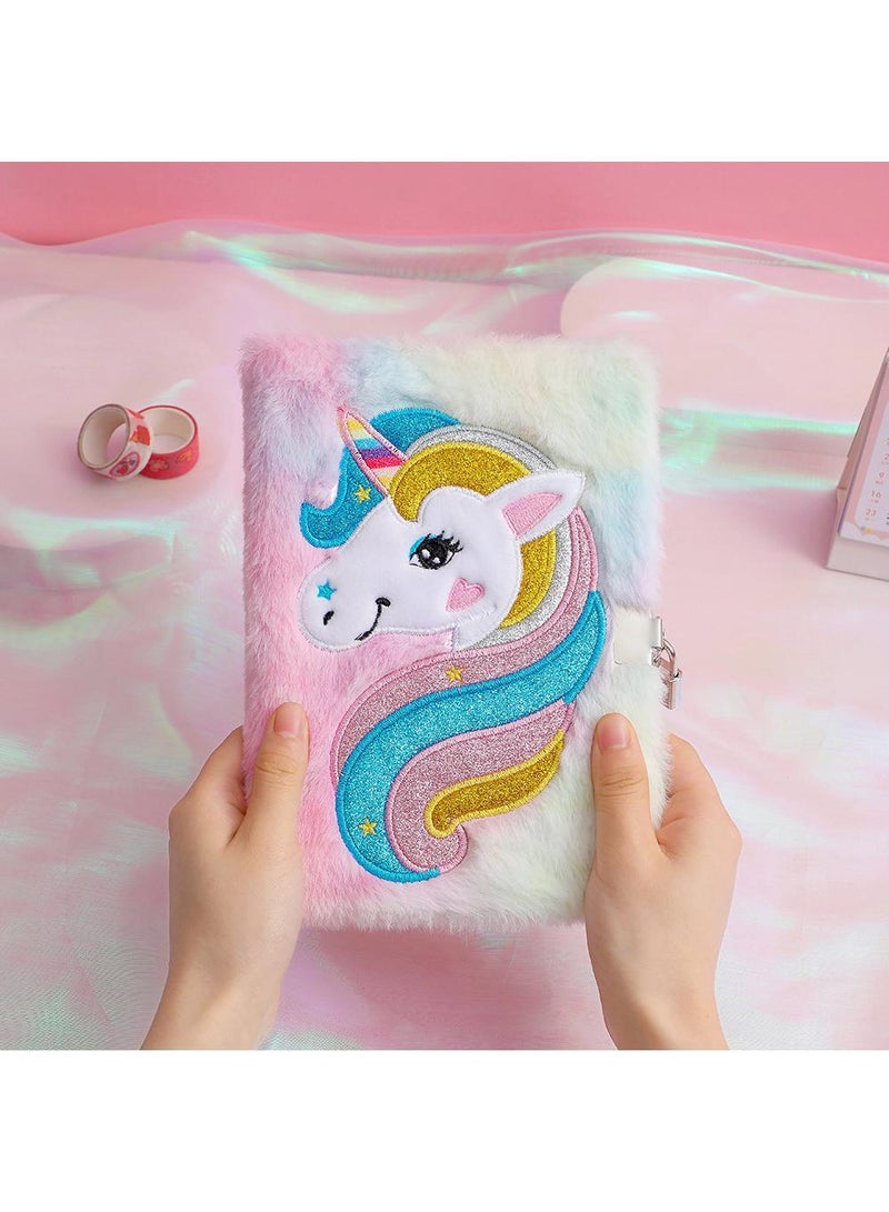 Sweet seven Fluffy Pink Unicorn Notebook Gift Set - Soft, Plush, and Stylish Stationery for Girls Includes Unicorn fur ball keychain and Dreamy Diary  Writing Pad for Kids - Image 3
