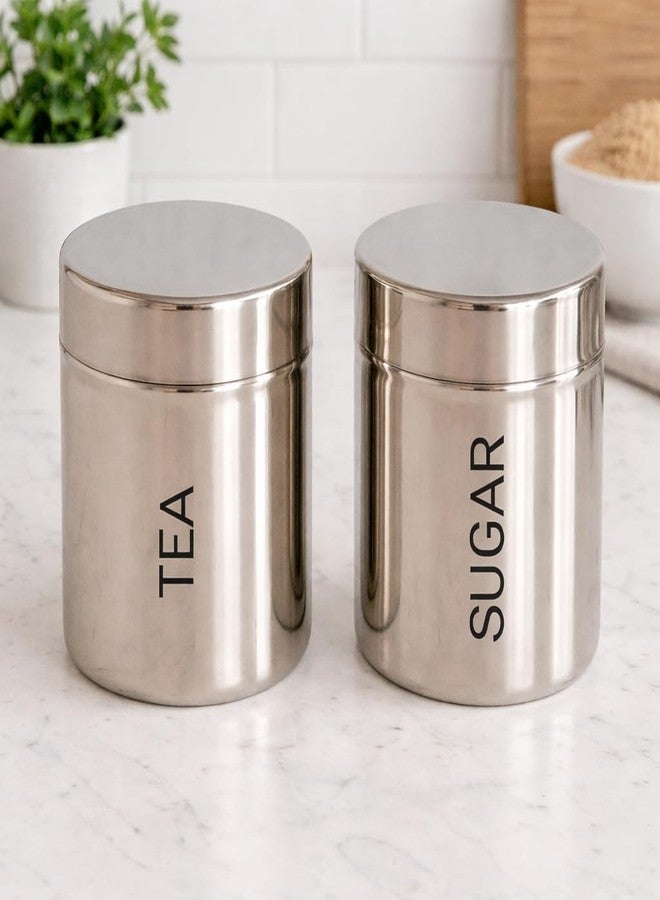 VISAXMI® Tea Sugar Containers Set of 2 | Tea Sugar Canister 800ml | Steel Container (Pack of 2, Silver) - Image 1