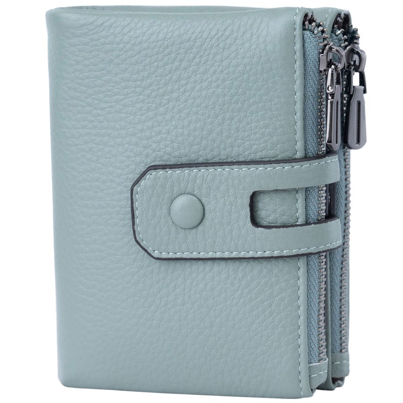 Bveyzi Small Soft Leather Wallet for Women RFID Blocking Ladies Card Holder with Double Zipper Pocket (Mint Green) - Image 3