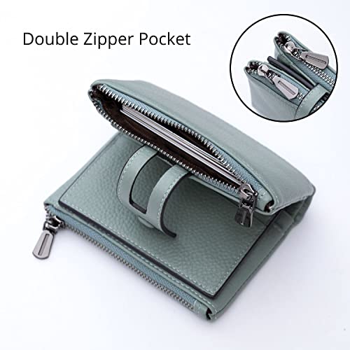 Bveyzi Small Soft Leather Wallet for Women RFID Blocking Ladies Card Holder with Double Zipper Pocket (Mint Green) - Image 4