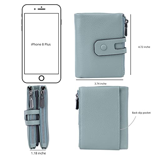 Bveyzi Small Soft Leather Wallet for Women RFID Blocking Ladies Card Holder with Double Zipper Pocket (Mint Green) - Image 5