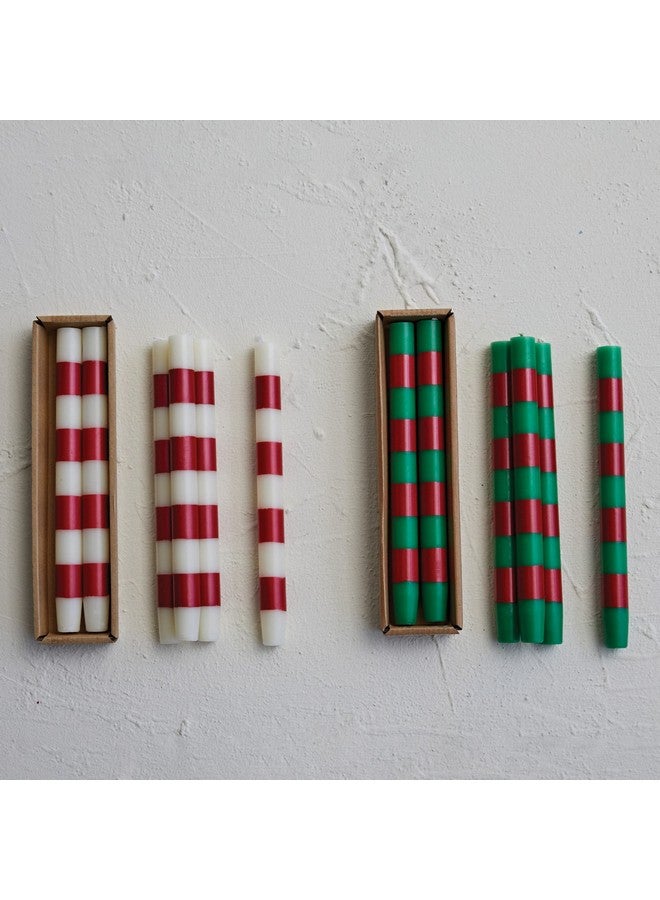 Creative Co-Op 10' H Unscented Taper Candles w/Stripes in Box, Cream Color & Red, Set of 2 (Approximate Burn Time 15 Hours) - Image 3