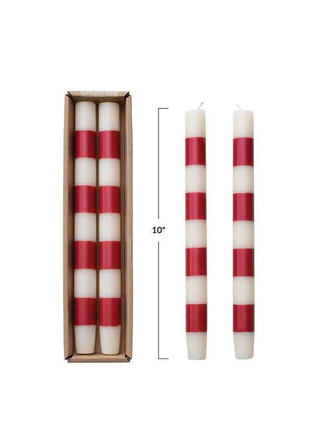 Creative Co-Op 10' H Unscented Taper Candles w/Stripes in Box, Cream Color & Red, Set of 2 (Approximate Burn Time 15 Hours) - Image 4