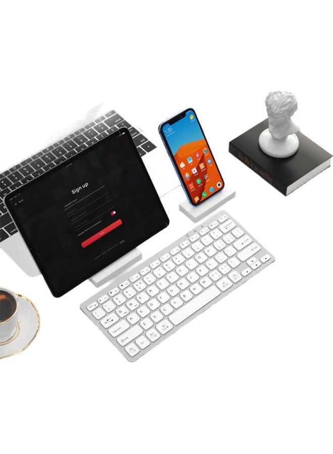B.O.W Hangshi (Bow) Hd098C Dual-Mode Wireless Bluetooth Charging Keyboard, Compatible With Phones, Tablets, Ipad, Computers, Apple, Xiaomi, Huawei, Universal Three-Mode Keyboard For Office Use, Silver White - Image 3