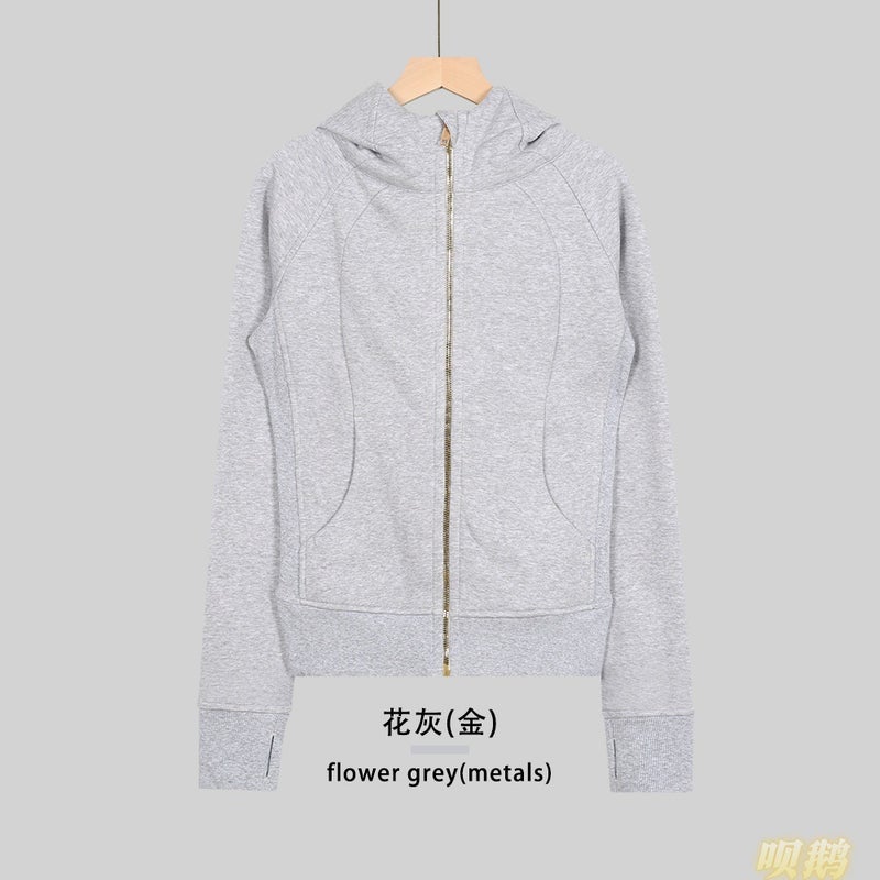 Women's Slim Fit Full-Zip Hooded Fleece Jacket Breathable Cotton Blend Embroidered Yoga Sports Autumn Winter - Image 1