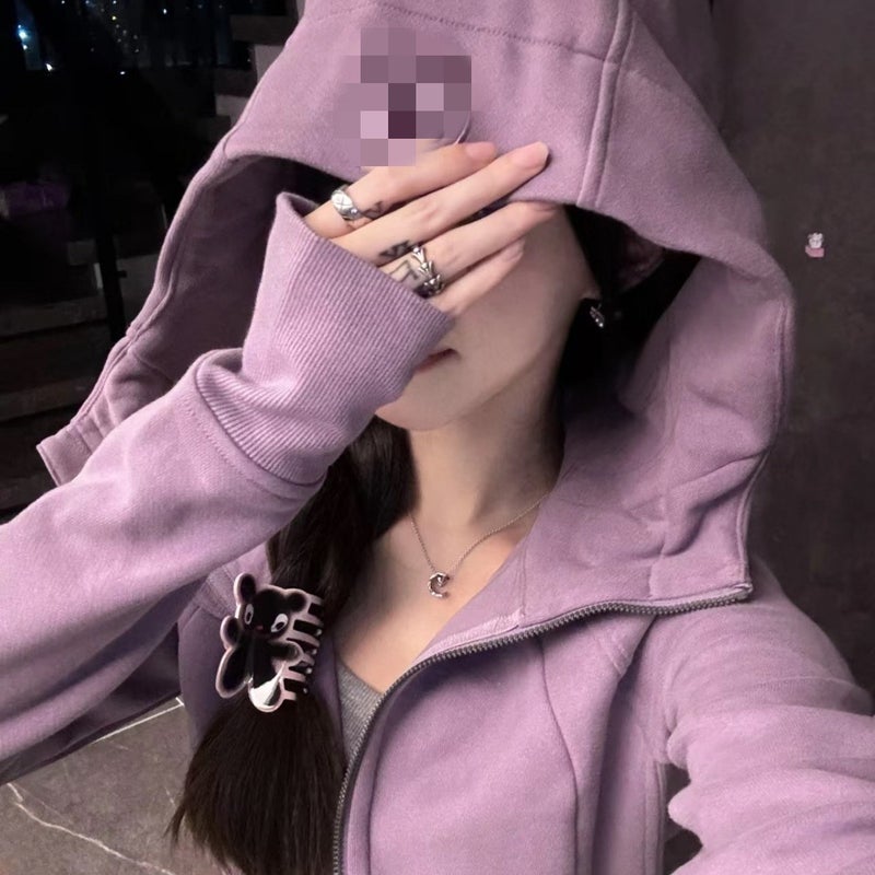 Women's Slim Fit Full-Zip Hooded Fleece Jacket Breathable Cotton Blend Embroidered Yoga Sports Autumn Winter - Image 3