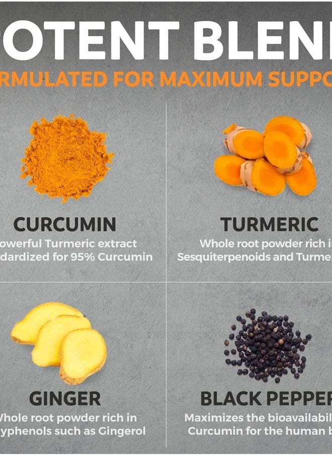 PURE CO - USDA Organic Turmeric Curcumin with Black Pepper and Ginger (2 Month Supply) Joint Support Supplement with Tumeric and Ginger Root Powder - Organic Turmeric Supplement - 60 Vegan Capsules (No Pills) - Image 1
