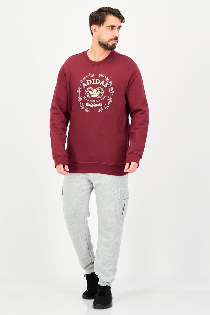 adidas Originals Men Sportswear Fit Long Sleeve Outdoor Sweatshirt, Maroon - Image 4