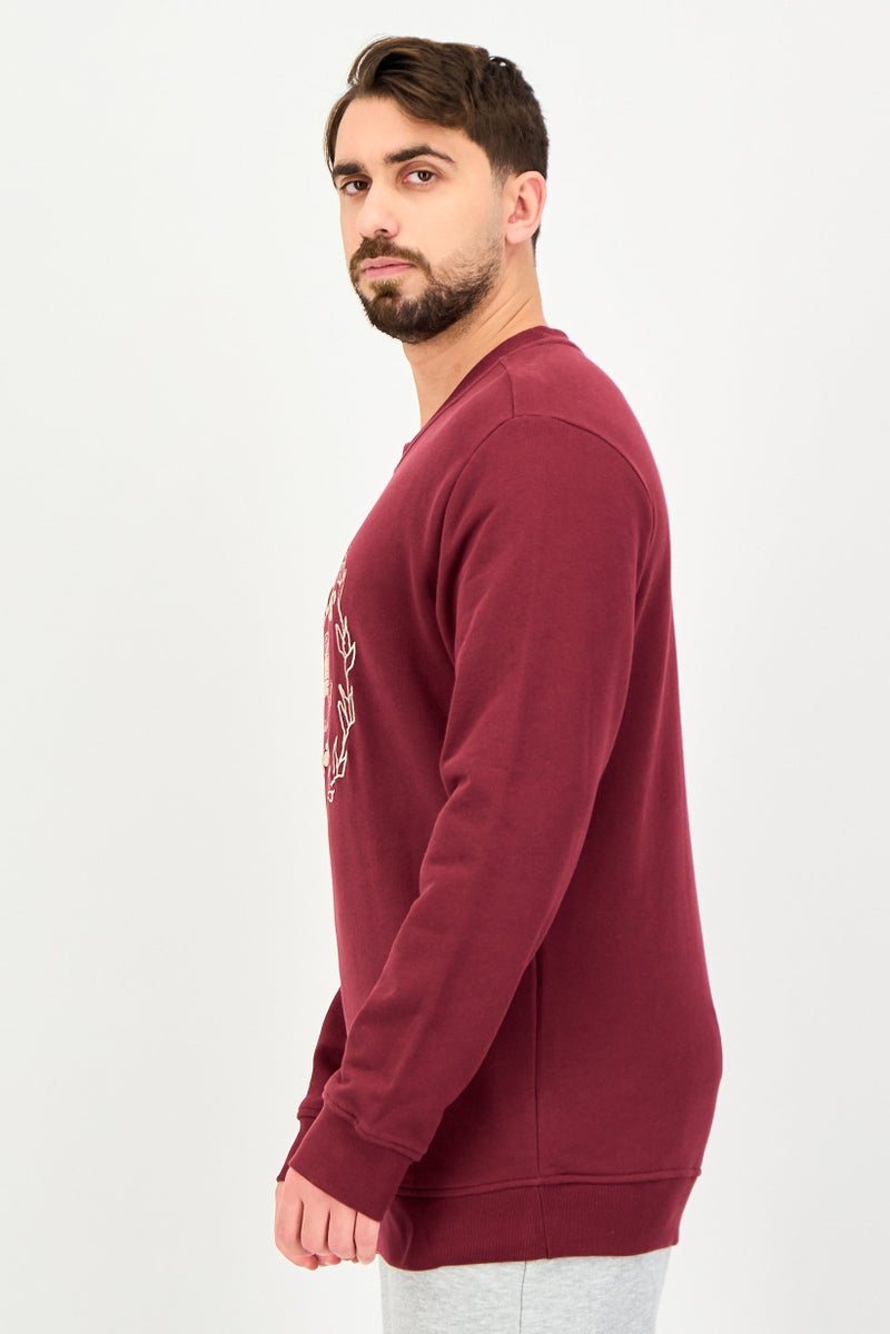 adidas Originals Men Sportswear Fit Long Sleeve Outdoor Sweatshirt, Maroon - Image 2