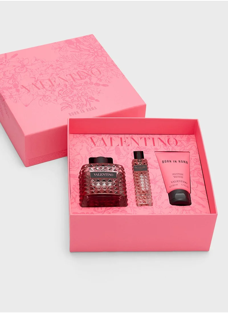 فالانتينو Born in Roma Donna Gift Set - EDP 100ml, EDP 15ml (Travel Size) & Body Lotion 50ml, Savings 34%