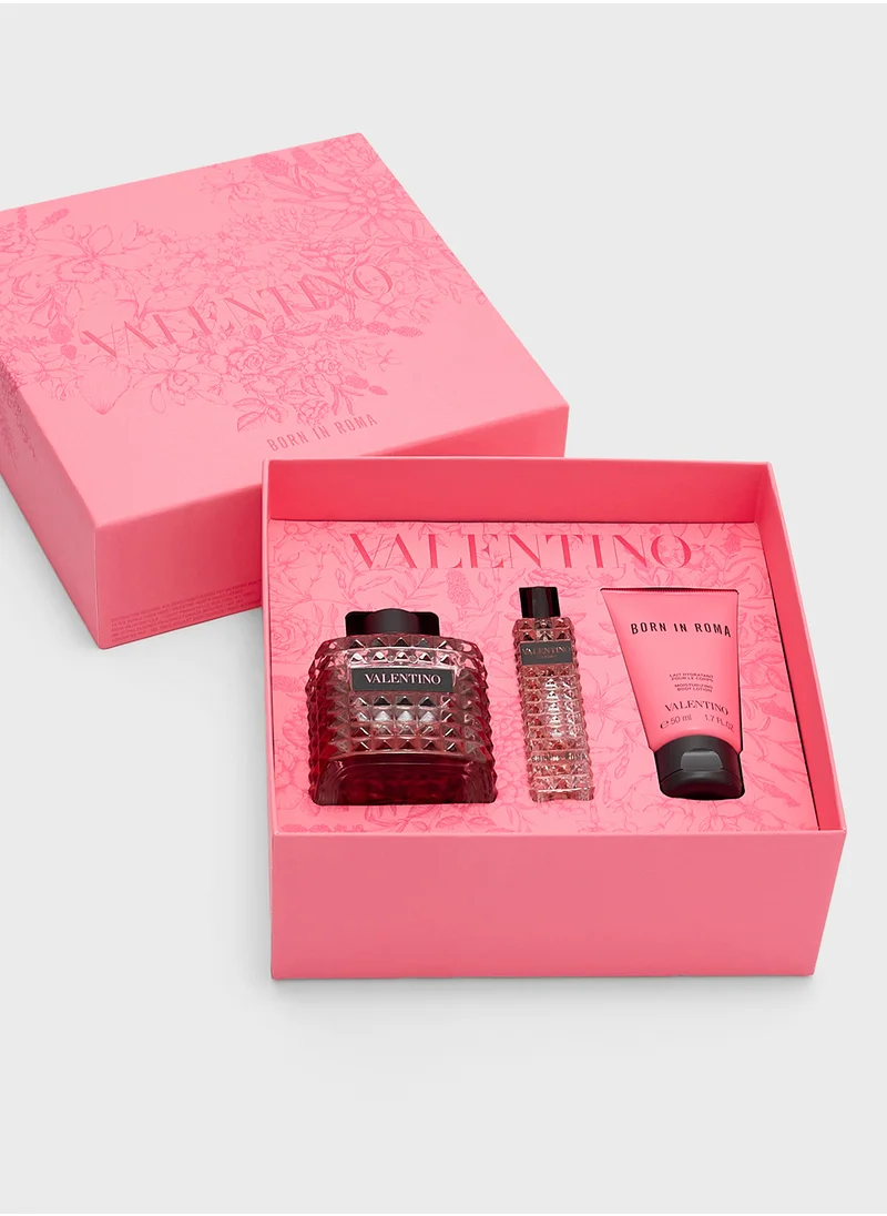 فالانتينو Born in Roma Donna Gift Set - EDP 100ml, EDP 15ml (Travel Size) & Body Lotion 50ml, Savings 34%